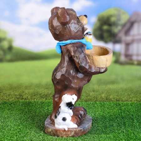 Garden Figure-Pillet for Bird "Bear with a Bird" from the Polystone, 42cm, Big, Street-1