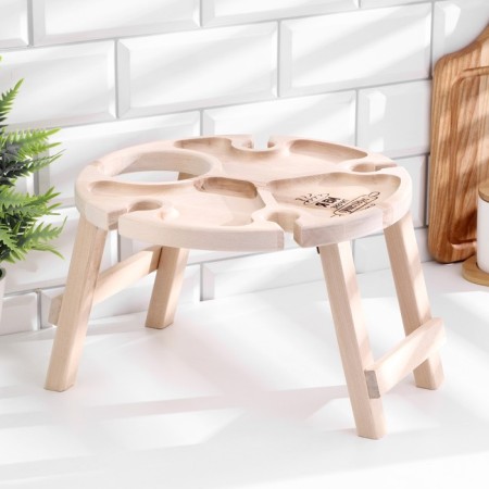 Table - a tray with a menage and folding legs "I eat, then I exist" d = 30x2.8 cm, birch-1
