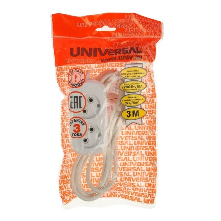 The extension cord UNIVERSAL E-202, 2 sockets, 3 m, PVS 2x0.75, 10 A-1