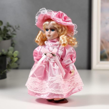 Doll Collectible Ceramics "Baby Maya in a pink dress" 20 cm-1