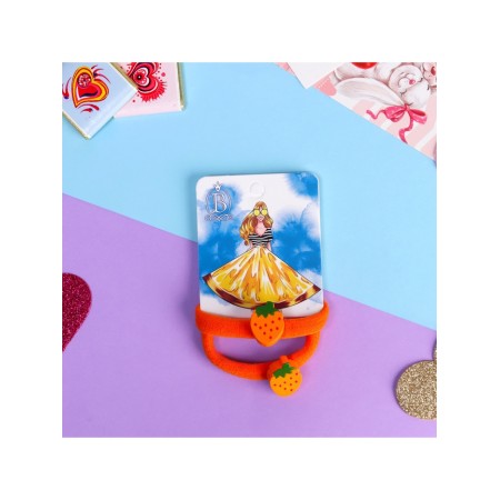 Hair gum "Summer mood", set 2 pcs., Strawberry, 3.5 cm, orange