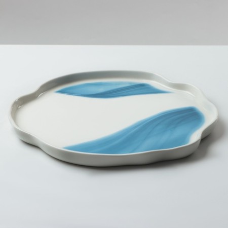 Board ceramic uneven edge "Divorces", 27 cm, white-blue color-1
