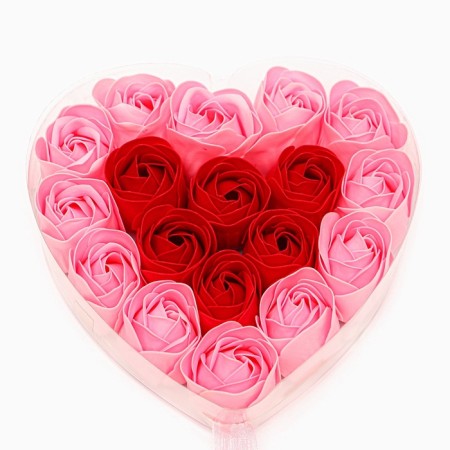 A set in the form of a heart, delicate 18 red-pink soap roses-2
