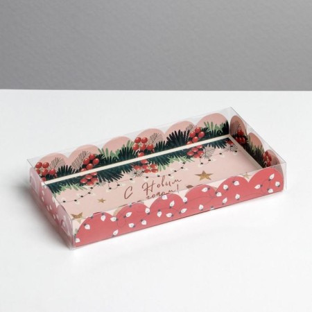 Box for confectionery products with PVC lid "garlands", 10.5 x 21 x 3 cm, new year-1