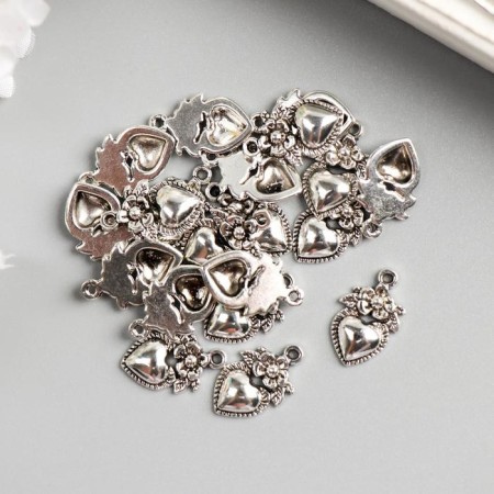 Decor for creativity Metal "Heart with Flower" silver 2x1 cm-1