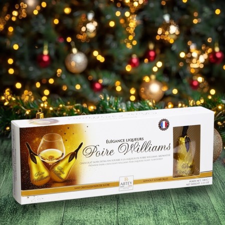 New Year. Figure chocolate Elegance Poire Williams, with the Poire Williams liquor, Assorted 20 g