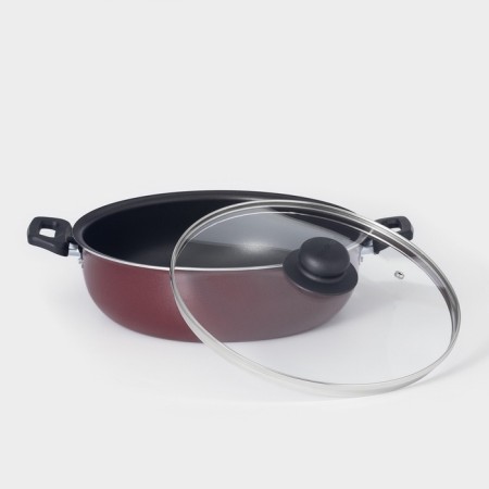 Form "Expert", 3.5 l, d = 26 cm, glass cover, plastic handles, anti -stick coating, burgundy color-1