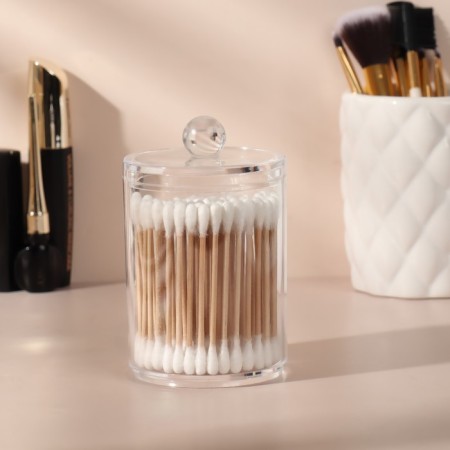 Organizer for storing cotton sticks, with a lid, 7 × 11.5 cm, in a cardboard box, the color is transparent-2