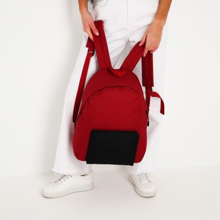 School textile school with a colored pocket, 30x39x12 cm, burgundy/black color-8