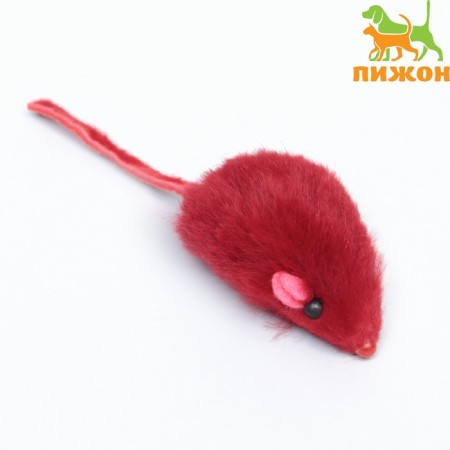 A toy for cats "Small Mouse", natural rabbit fur, 5 cm, mix of flowers