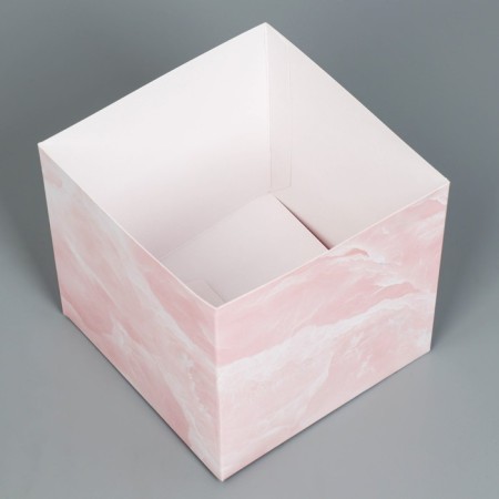 Gift box for flowers with PVC lid, packaging, "marble", 12 x 12 x 12 cm-3