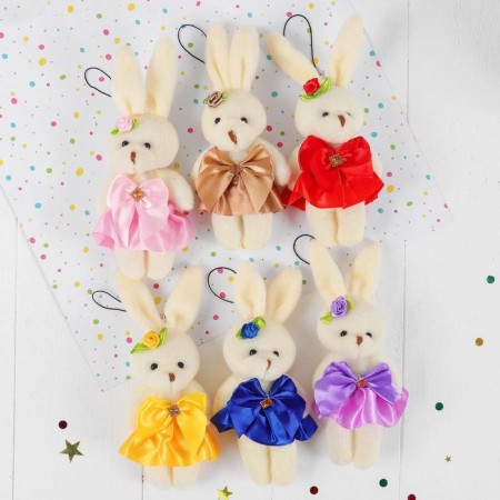 Soft toy "Bunny skirt with a bow" on a key fob, color mix-1