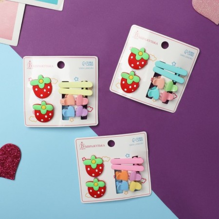 Hair set "Tiny" (2 elastic bands, 2 clamps, 4 crab) berry, mix-3