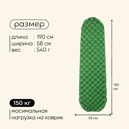 Tourist Maclay rug, inflatable, 190x58x5 cm, green color-2