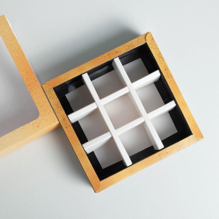 Box for sweets, confectionery packaging, 9 cells, Gold 14.5 x 14.5 x 3.5 cm-4