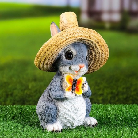 Garden figure "Bunny in a straw hat with a butterfly" 12x13x22cm