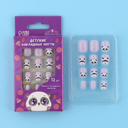Children's false nails "Panda", 12 pcs-1