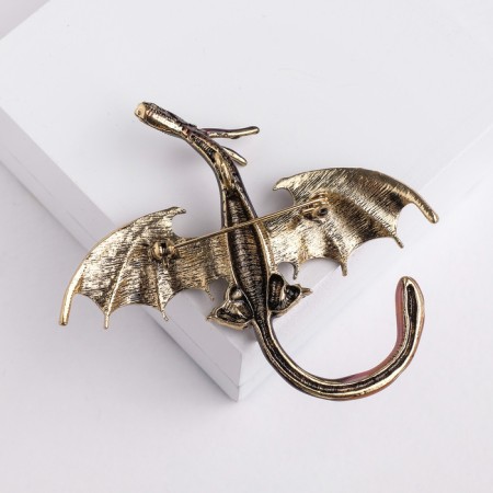 Brooch "Dragon" flying, plum color in black gold-1