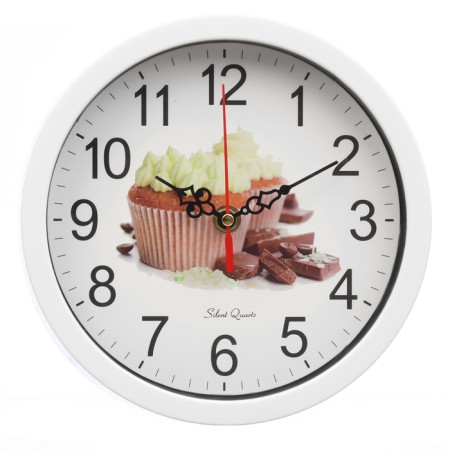 Wall clock, series: kitchen, "cupcakes", smooth move, D-20 cm, white