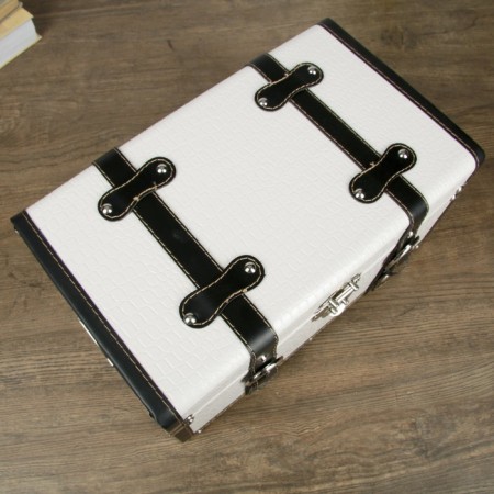 Casket wood to the leatherette "chest with belts" white 19x21x35 cm-8