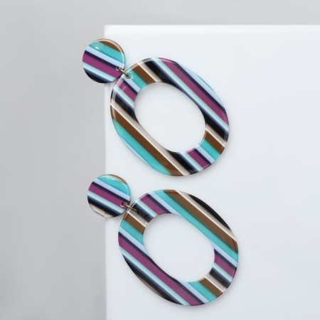 Earrings plastic "Gloss" colored with lilac-blue inserts-1