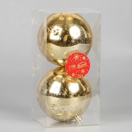 Set of balls plastic D-10 cm, 2 pcs "vintage" gold-1