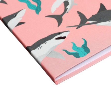 Note book A6+ 64 sheets in the "Sharks on Pink" cage, integral cover, Soft Touch, Offset Block 65 g/m2-2