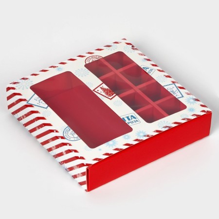 New Year. Box for 8 sweets and chocolate, with the Window "New Year's Post", 17.7 x 17.8 x 3.8 cm, confectionery packaging-3