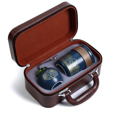A set for a tea ceremony of 6 items per 3 people: a cup 50 ml, a kettle 280 ml, blue-4