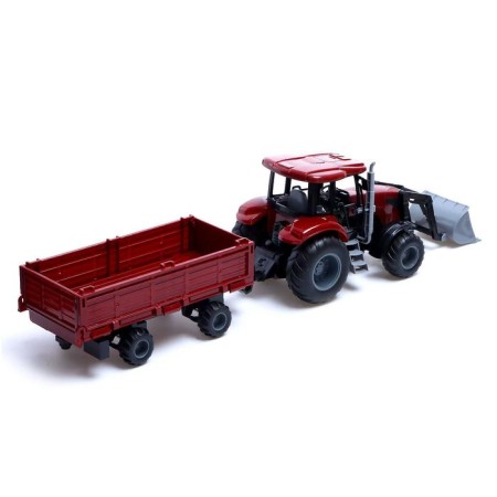 Tractor inertial "Farmer" with trailer and interchangeable buckets, burgundy color-3