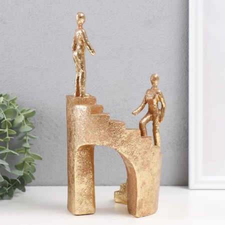 Polystone souvenir "Two on the stairs" gold 13.5x10.5x25.5 cm-2