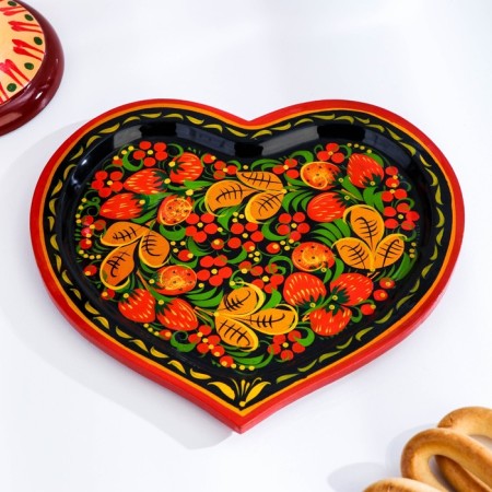 Wedding set "Heart": 2 Fureers, serving tray, Khokhloma-1