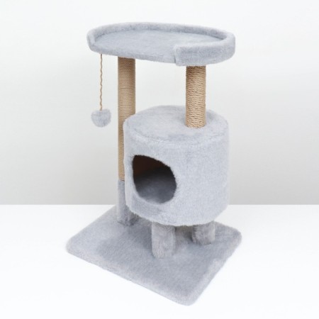 House for cats with a claw "Round with a site", 52 x 52 x 95 cm, gray-2