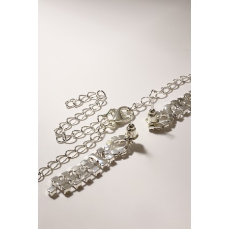 Set 2 objects: earrings, an “shine” necklace, white color in silver, 45 cm-2
