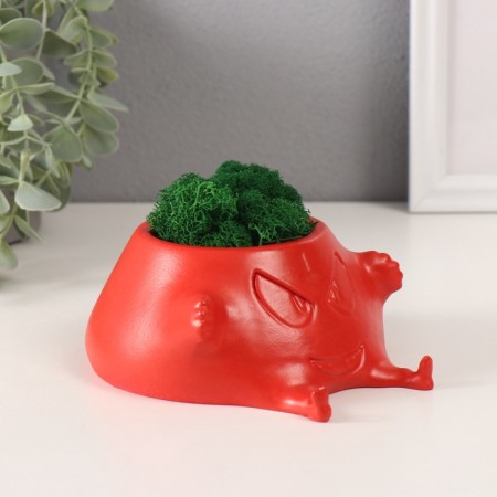 Concrete Kashpo "Evil Laughter" with moss 6.5*12.5cm red (moss green stabilized)-1
