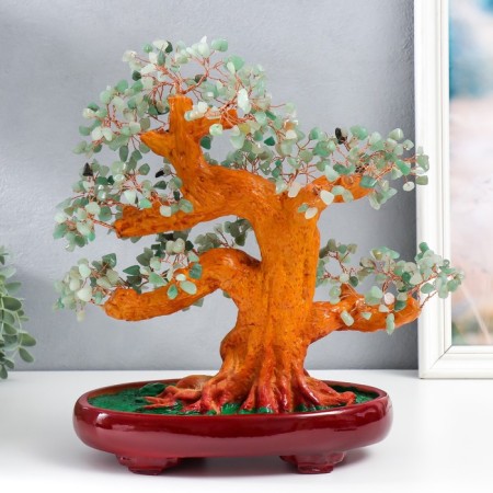 Bonsai souvenir "Cash tree with green pebbles" 450 stones 32x17x27 cm-2