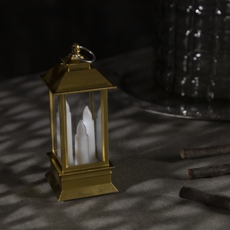 LED figure "Golden Lantern with candles" 5.5 × 13 × 5.5 cm, plastic, batteries AG13x3, glow warm white-1