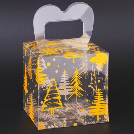 New Year. Box gift New Year's folding PVC "Christmas trees" 11 x 11 x 11 cm.