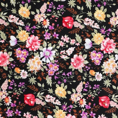 Flap, small flower on black cotton, 50 × 50 cm-2
