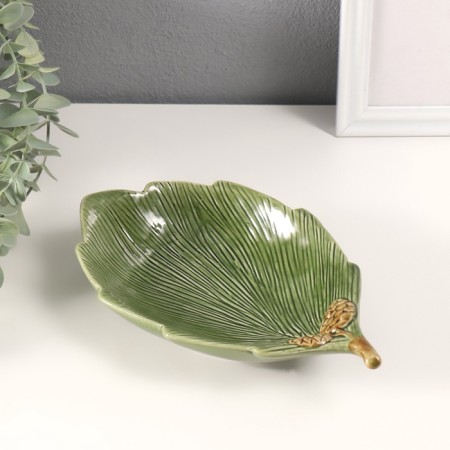 Souvenir ceramic stand "Sheet with two cones" Green 21.7x13.5x4 cm-3