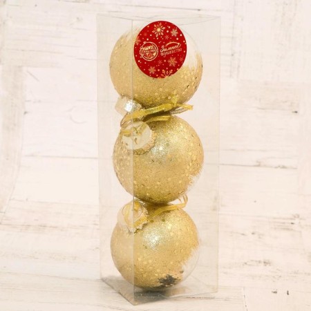 Set of balls plastic D-8 cm, 3 pcs "Festive mood shine" gold-1