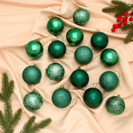 Set of balls plastic D-6 cm, 16 pcs "Theon Patterns" Green