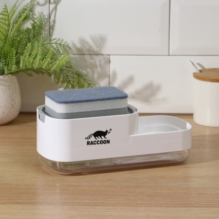 A dispenser for a detergent with a stand for the Raccoon sponge, 550 ml, sponge in the kit, white color-4