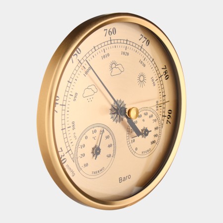 Mechanical barometer, weather station, wall, gold frame, D = 13 cm-3
