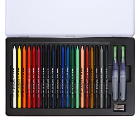 Pencils of watercolor, whole, 20 colors+2 brushes+sharpener, in a metal box wwp-20-3