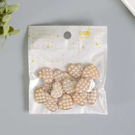 Decor for creativity plastic "Golden Heart in Pearls" set of 15 pcs 1.7x1.5 cm-3