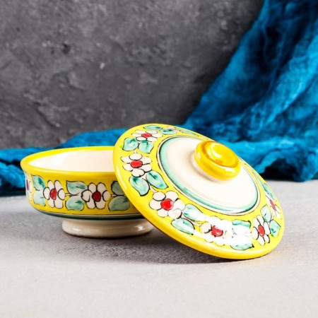 Sugar of Rishtan ceramics "Flowers", 250 ml, yellow-1