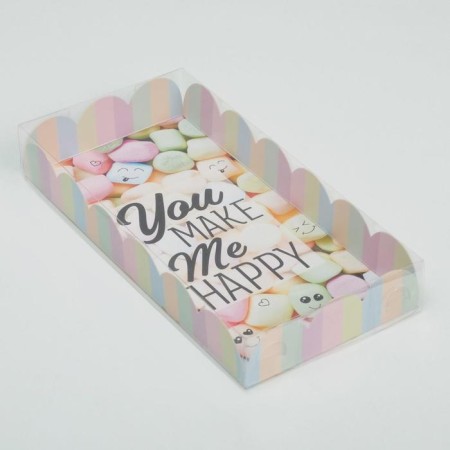 Cookie box, confectionery packaging with PVC lid, you make me me happy, 21 x 10.5 x 3 cm-1