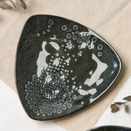 Ceramic plate "Stone", 18 x 18 cm, dark gray color-1