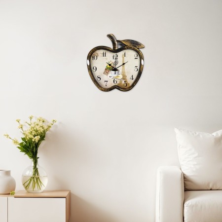 Wall clock, series: kitchen, "apple", discrete move, 26 x 25.5 cm, aa, bronze-1